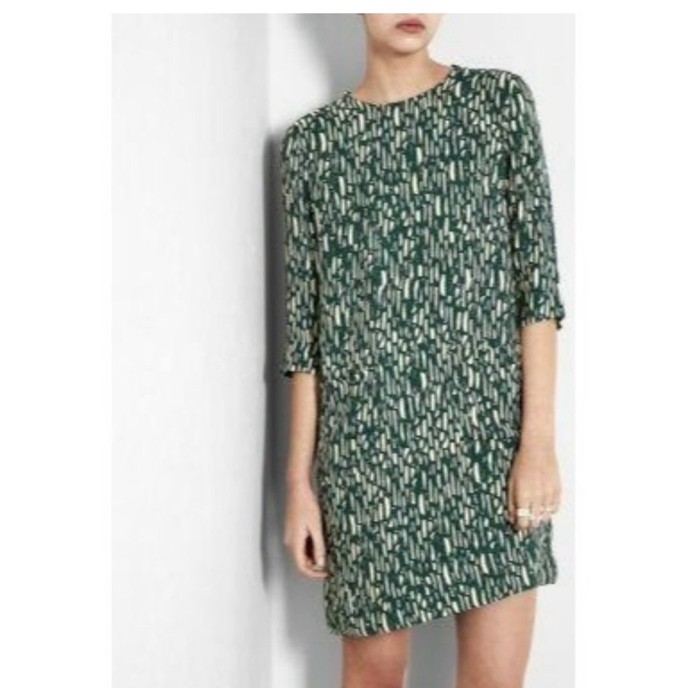 By Malene Birger Dalise Scribble Print Shift Dress Size 38 (8) Green Cream Tunic